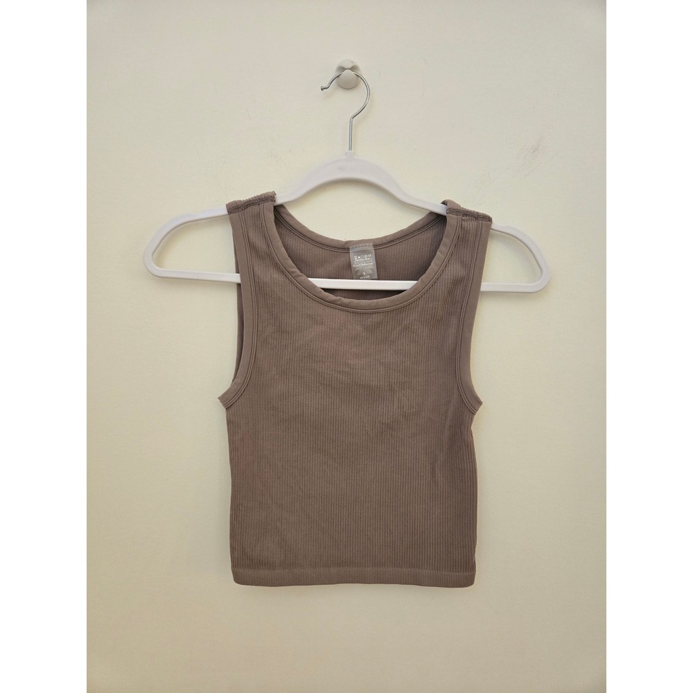 Aritzia Sunday Best SinchSeamless Ribbed Crop Tank Top Taupe Brown Small 81479‎